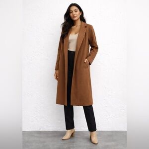ZARA Women’s Camel Coat Open Front Lapel Collar Size Medium
